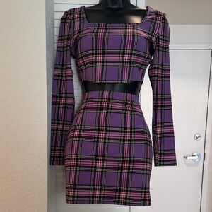 Purple Plaid Long Sleeve Crop Top and Skirt Set